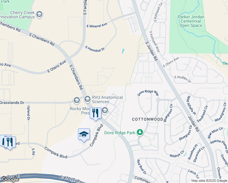 map of restaurants, bars, coffee shops, grocery stores, and more near 16775 Coopers Hawk Way in Englewood