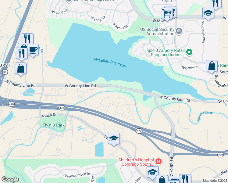 map of restaurants, bars, coffee shops, grocery stores, and more near 2229 Primo Road in Highlands Ranch