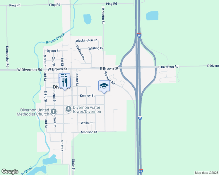 map of restaurants, bars, coffee shops, grocery stores, and more near 301 5 Reichert Road in Divernon