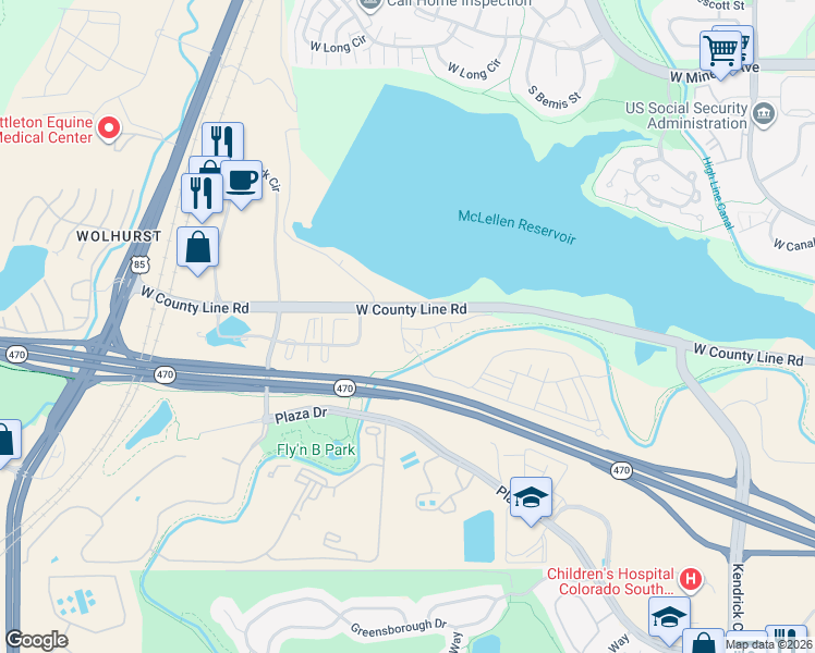map of restaurants, bars, coffee shops, grocery stores, and more near 2663 Primo Road in Highlands Ranch