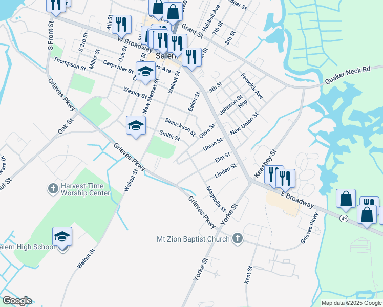map of restaurants, bars, coffee shops, grocery stores, and more near 73 Union Street in Salem