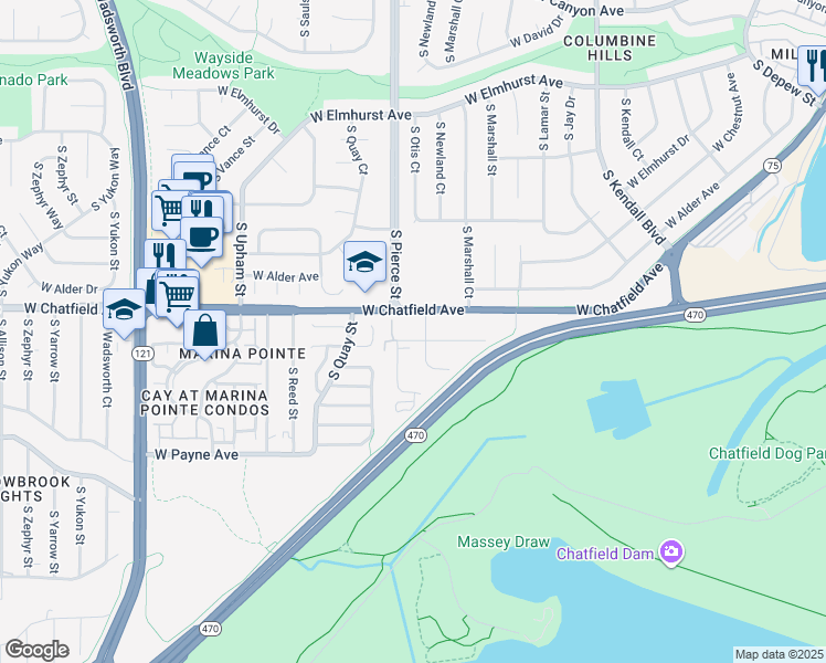 map of restaurants, bars, coffee shops, grocery stores, and more near 6685 West Kingsley Avenue in Littleton