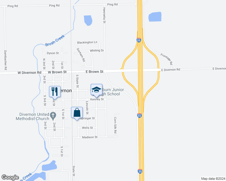 map of restaurants, bars, coffee shops, grocery stores, and more near 301 5 Reichert Road in Divernon