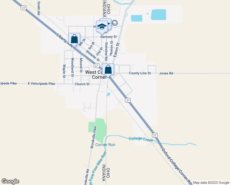 map of restaurants, bars, coffee shops, grocery stores, and more near 100 Walnut Street in College Corner