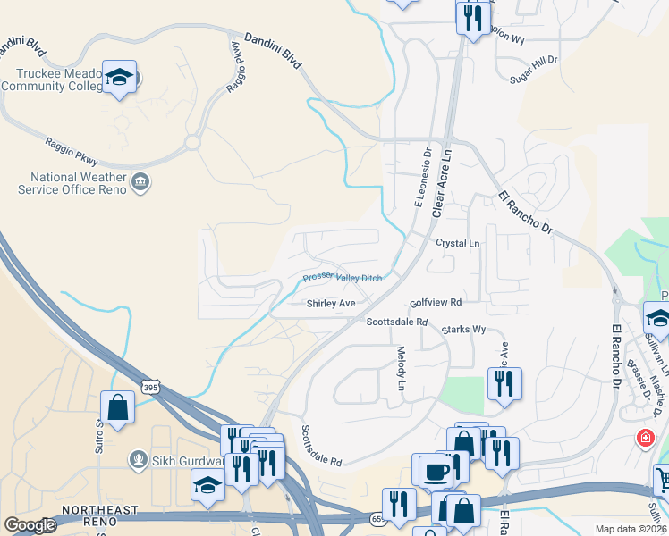 map of restaurants, bars, coffee shops, grocery stores, and more near 3792 Bettie Avenue in Reno