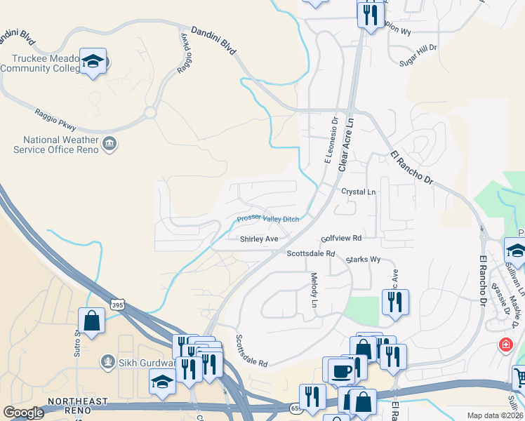 map of restaurants, bars, coffee shops, grocery stores, and more near 3792 Bettie Avenue in Reno