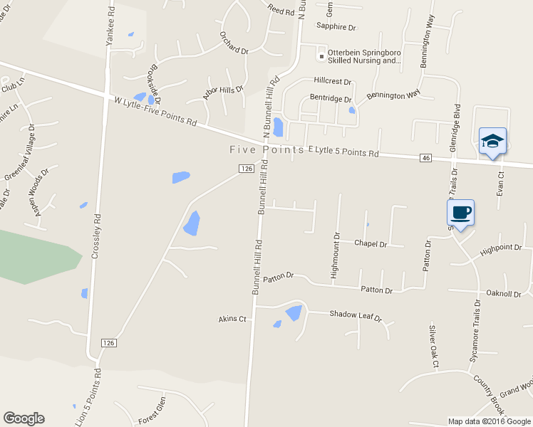 map of restaurants, bars, coffee shops, grocery stores, and more near 15 Stony Pointe Drive in Springboro