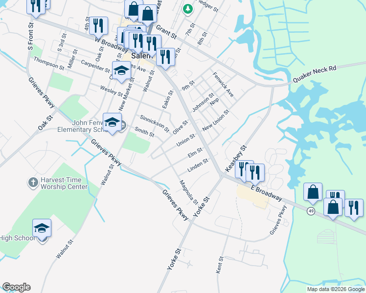 map of restaurants, bars, coffee shops, grocery stores, and more near 34-36 New Union Street in Salem