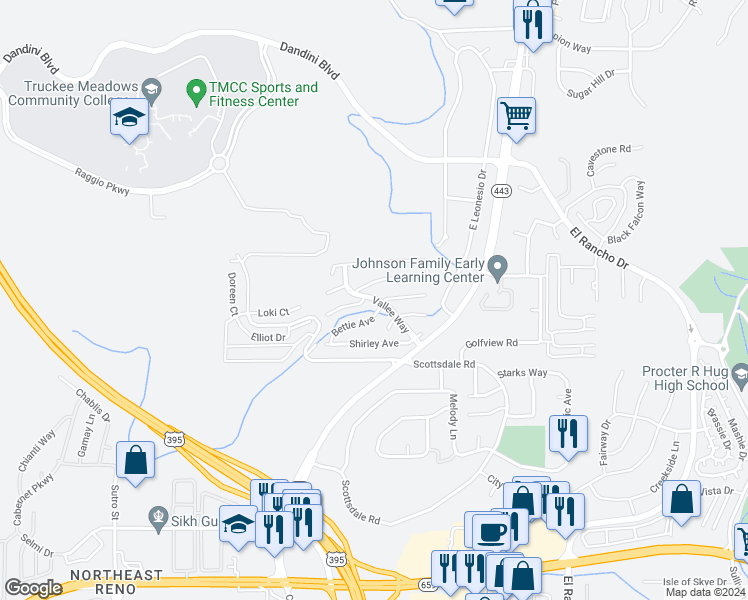map of restaurants, bars, coffee shops, grocery stores, and more near 3792 Bettie Avenue in Reno