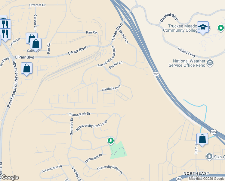 map of restaurants, bars, coffee shops, grocery stores, and more near 4060 Gardella Avenue in Reno