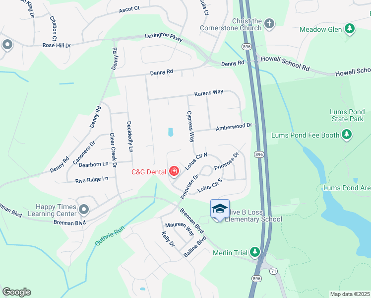 map of restaurants, bars, coffee shops, grocery stores, and more near 42 Orchid Drive in Bear