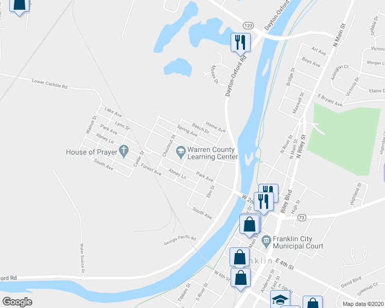 map of restaurants, bars, coffee shops, grocery stores, and more near 426 Lake Avenue in Franklin