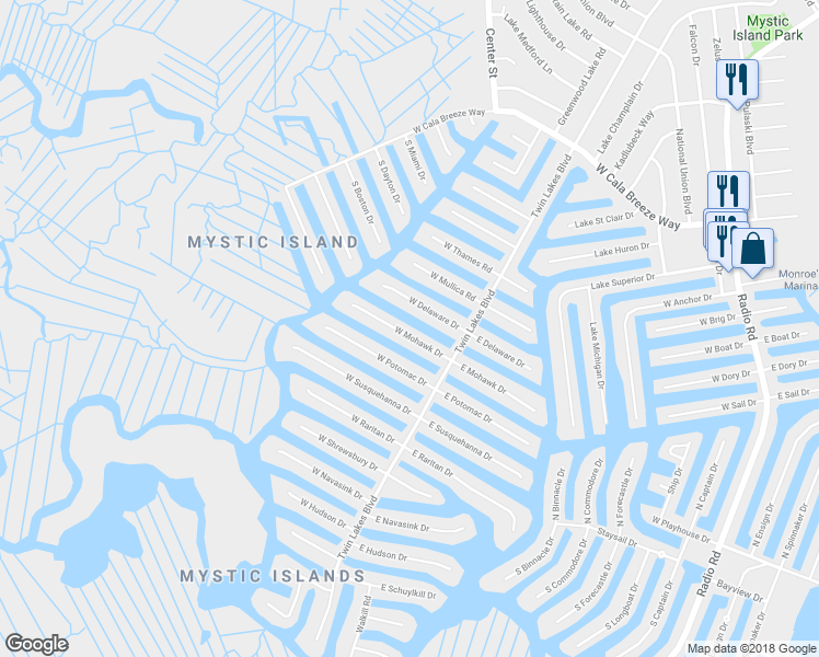 map of restaurants, bars, coffee shops, grocery stores, and more near 22 West Mohawk Drive in Tuckerton