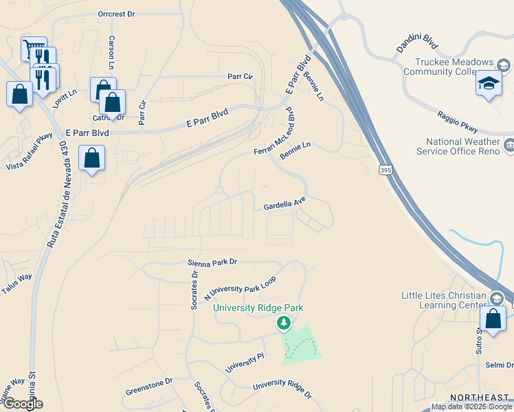 map of restaurants, bars, coffee shops, grocery stores, and more near 3710 Coastal Street in Reno