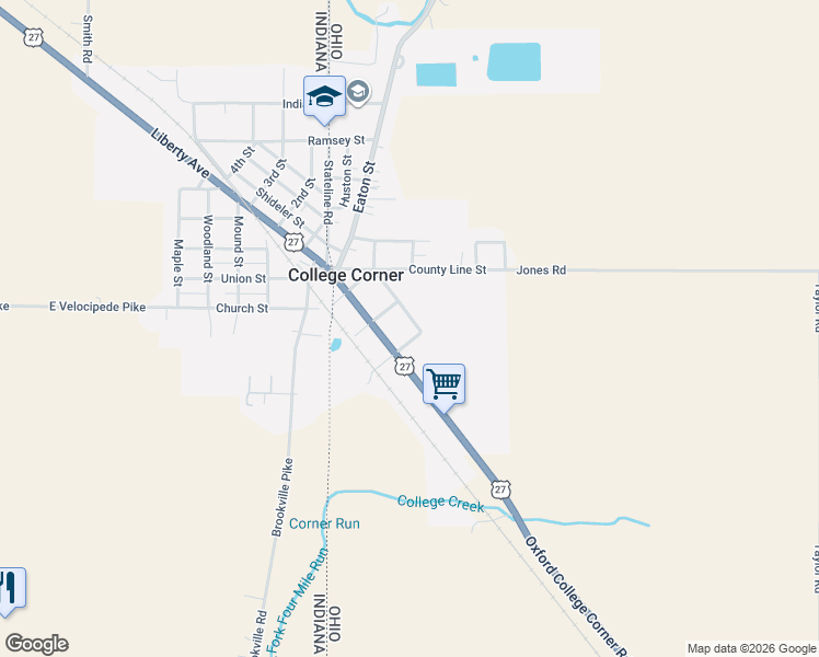 map of restaurants, bars, coffee shops, grocery stores, and more near 219 Poplar Street in College Corner
