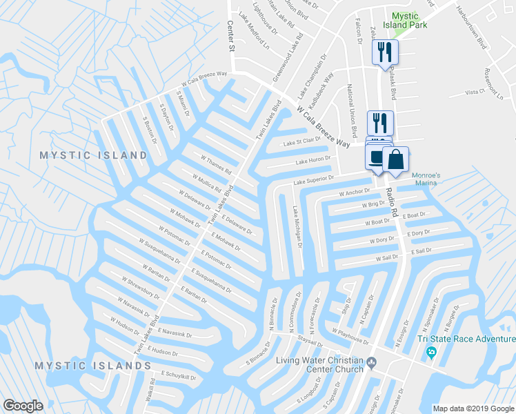 map of restaurants, bars, coffee shops, grocery stores, and more near 117 East Mullica Road in Tuckerton