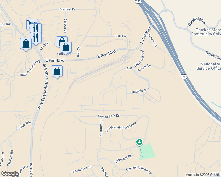 map of restaurants, bars, coffee shops, grocery stores, and more near 3787 Pimlico Street in Reno