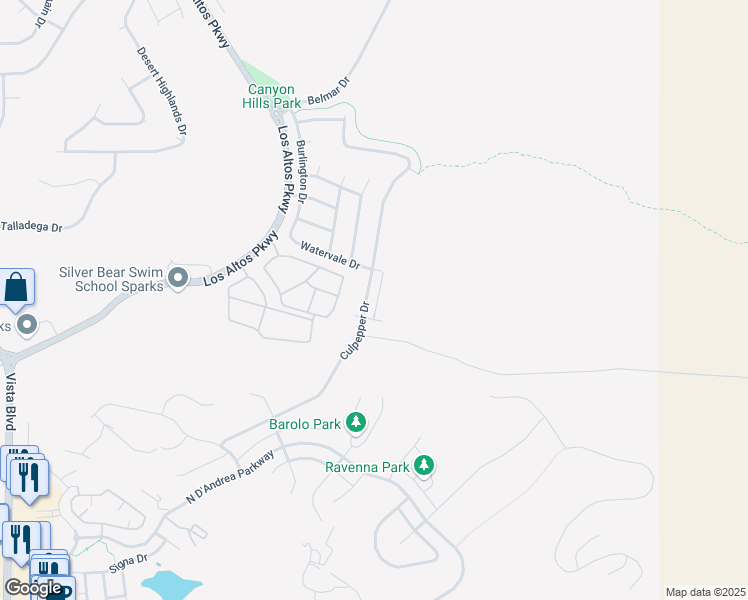 map of restaurants, bars, coffee shops, grocery stores, and more near 3736 Culpepper Drive in Sparks