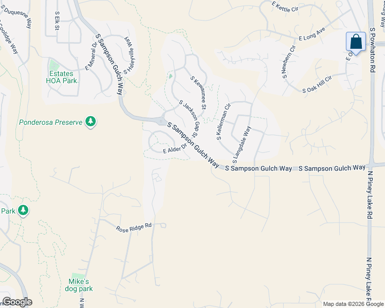 map of restaurants, bars, coffee shops, grocery stores, and more near 8270 South Jackson Gap Court in Aurora