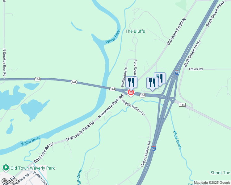 map of restaurants, bars, coffee shops, grocery stores, and more near 9000 Indiana 144 in Martinsville