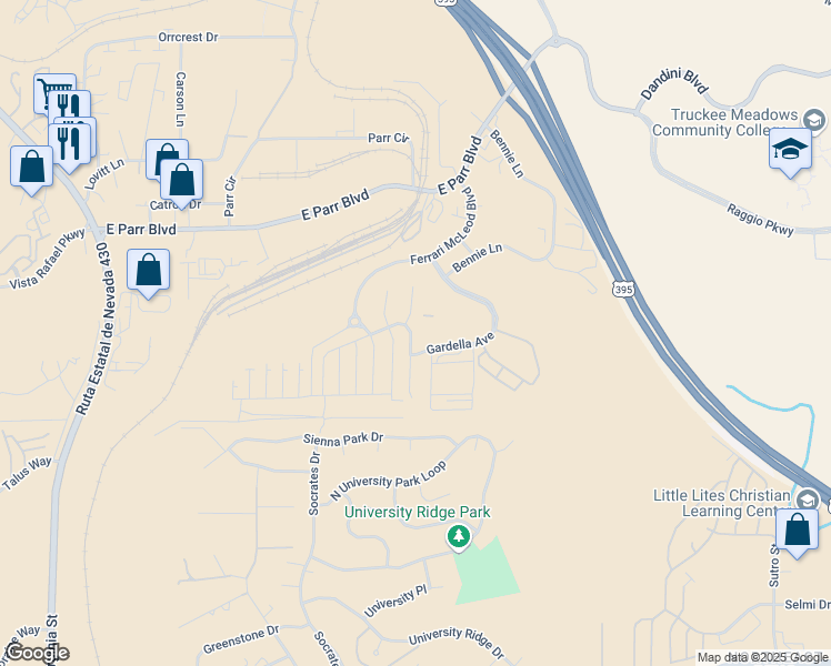 map of restaurants, bars, coffee shops, grocery stores, and more near 3740 Coastal Street in Reno