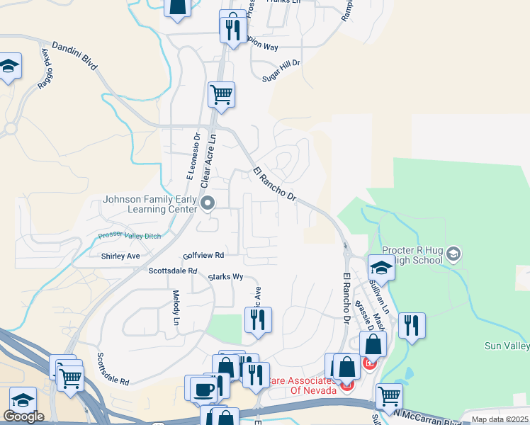 map of restaurants, bars, coffee shops, grocery stores, and more near 3775 Moorpark Court in Sun Valley