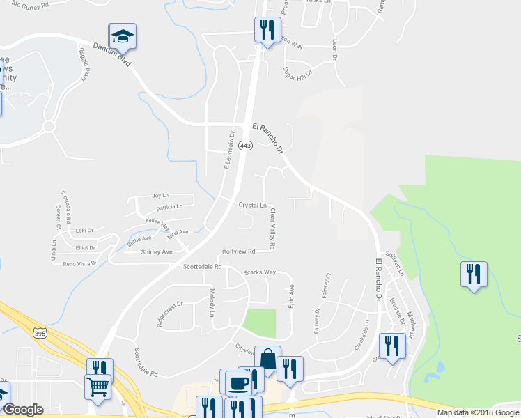 map of restaurants, bars, coffee shops, grocery stores, and more near 3949 Clear Acre Lane in Reno