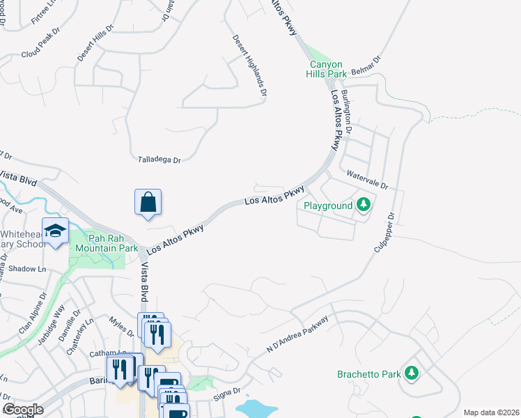 map of restaurants, bars, coffee shops, grocery stores, and more near 5490 Los Altos Parkway in Sparks