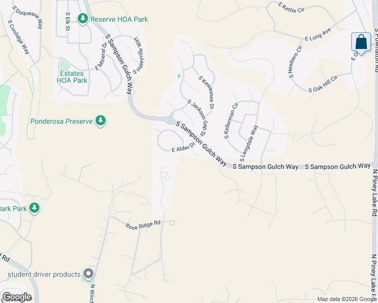 map of restaurants, bars, coffee shops, grocery stores, and more near 8251 South Jackson Gap Court in Aurora