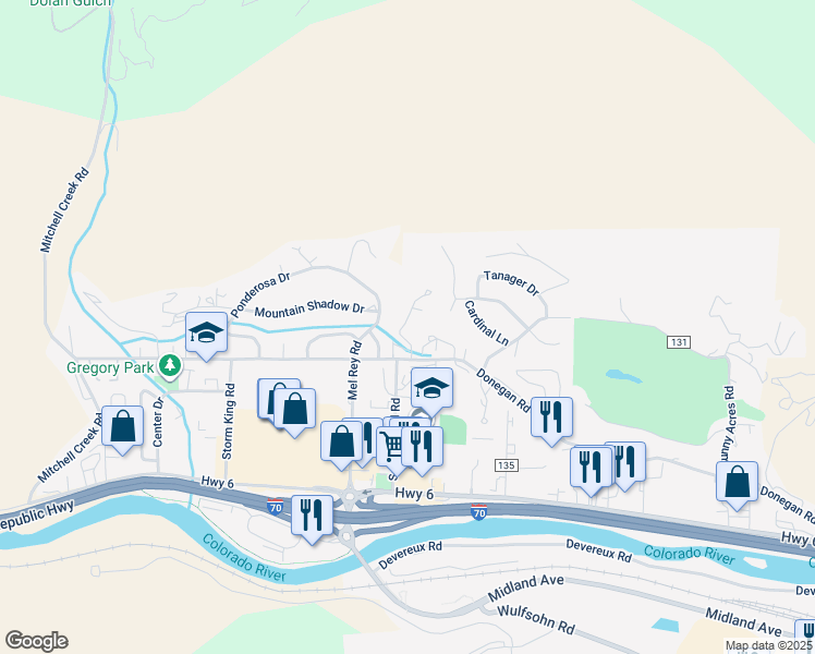 map of restaurants, bars, coffee shops, grocery stores, and more near 41 Gamba Dr in Glenwood Springs
