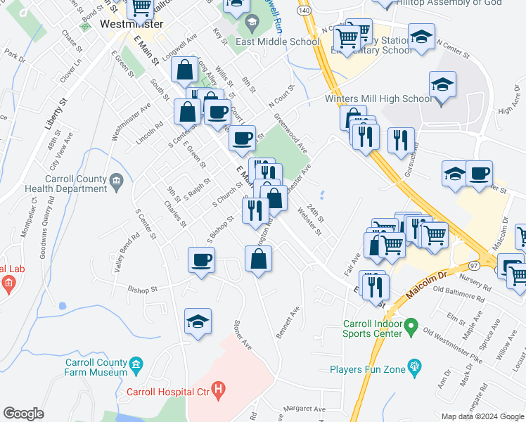 map of restaurants, bars, coffee shops, grocery stores, and more near 101 Independence Avenue Southeast in Washington