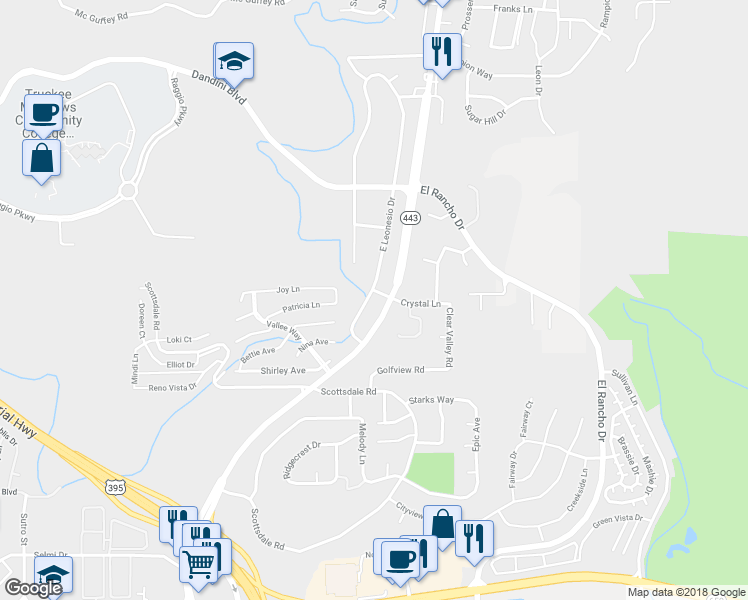 map of restaurants, bars, coffee shops, grocery stores, and more near 3895 East Leonesio Drive in Reno