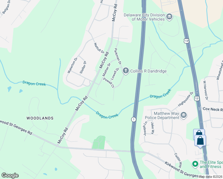 map of restaurants, bars, coffee shops, grocery stores, and more near 742 Parkman Drive in Bear