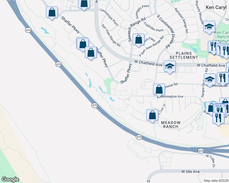 map of restaurants, bars, coffee shops, grocery stores, and more near 8201 Shaffer Parkway in Littleton