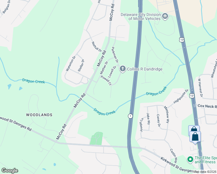 map of restaurants, bars, coffee shops, grocery stores, and more near 742 Parkman Drive in Bear