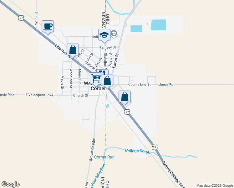 map of restaurants, bars, coffee shops, grocery stores, and more near 113 Monfort Street in College Corner