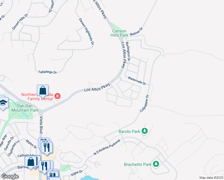 map of restaurants, bars, coffee shops, grocery stores, and more near 5300 Los Altos Parkway in Sparks