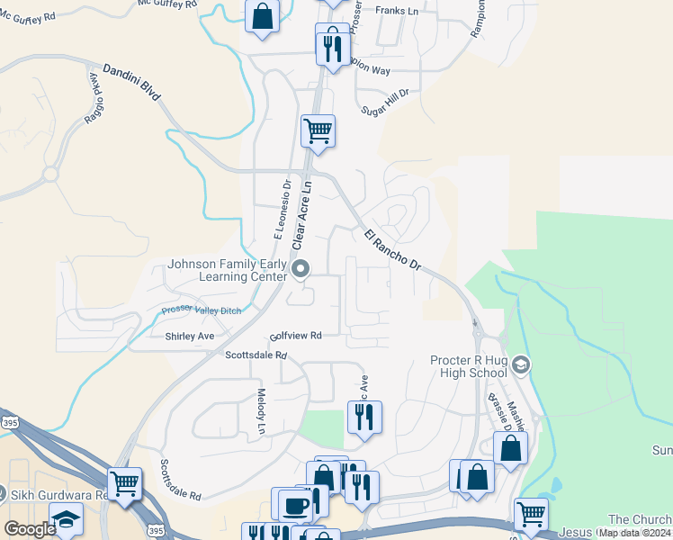 map of restaurants, bars, coffee shops, grocery stores, and more near 3949 Clear Acre Lane in Reno