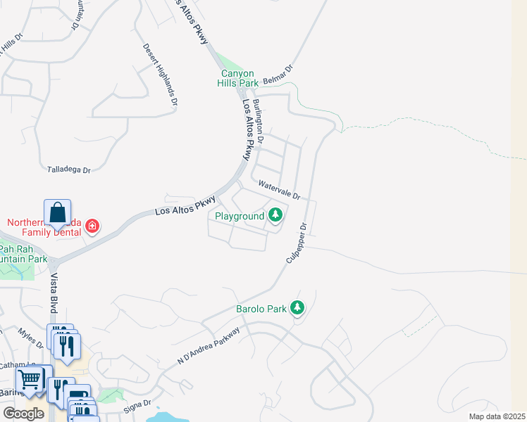 map of restaurants, bars, coffee shops, grocery stores, and more near 5200 Los Altos Parkway in Sparks