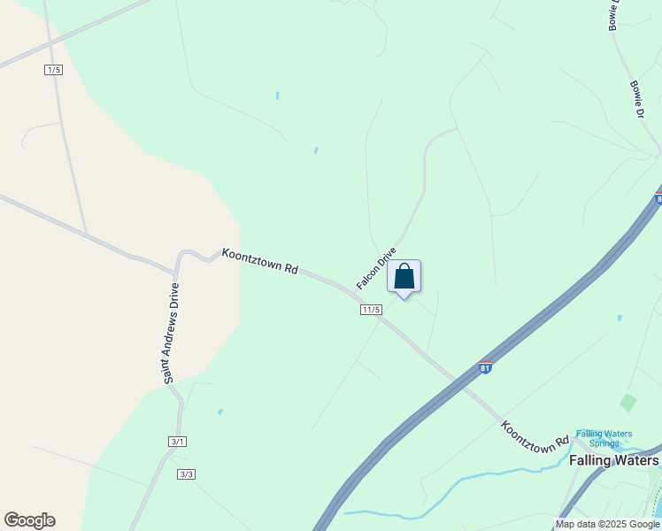 map of restaurants, bars, coffee shops, grocery stores, and more near 2211 Koontztown Road in Falling Waters