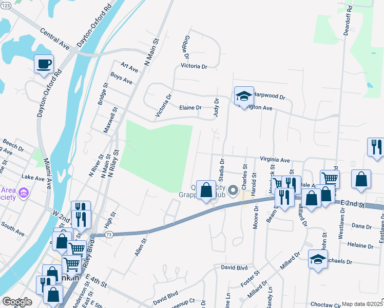 map of restaurants, bars, coffee shops, grocery stores, and more near 59 Highridge Court in Franklin