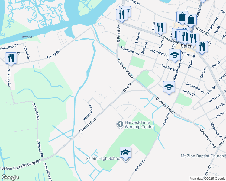 map of restaurants, bars, coffee shops, grocery stores, and more near 179 Oak Street in Salem