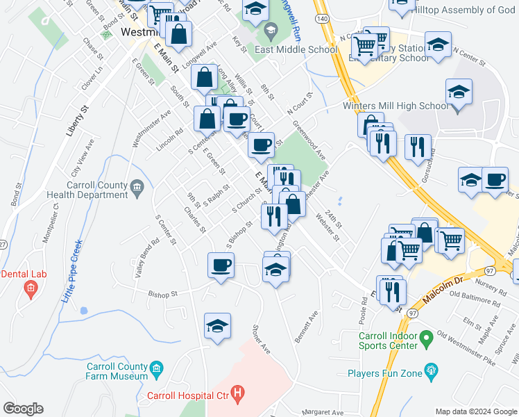map of restaurants, bars, coffee shops, grocery stores, and more near 101 Independence Avenue Southeast in Washington