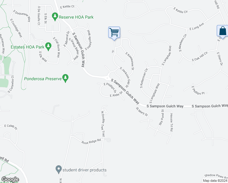map of restaurants, bars, coffee shops, grocery stores, and more near 8251 South Jackson Gap Court in Aurora
