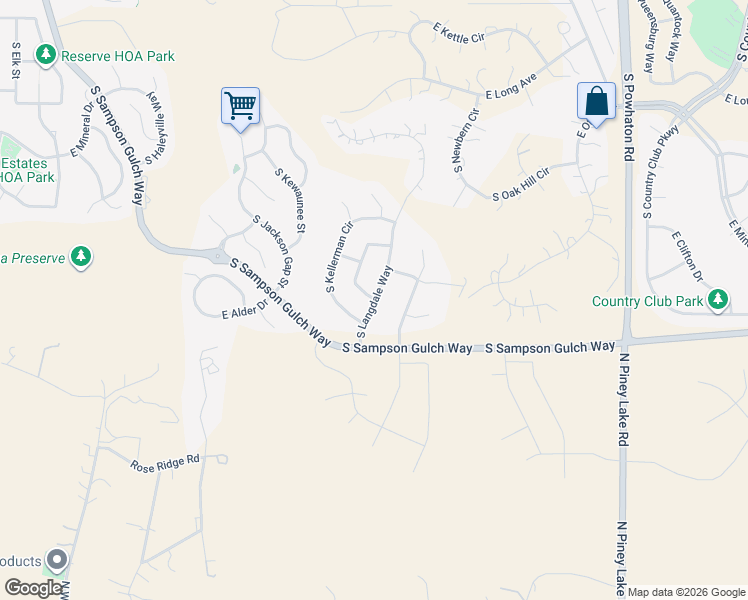map of restaurants, bars, coffee shops, grocery stores, and more near 27216 East Alder Drive in Aurora