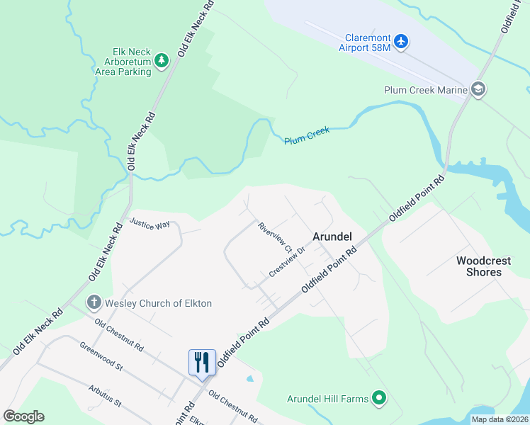 map of restaurants, bars, coffee shops, grocery stores, and more near 6 White Pine Court in Elkton