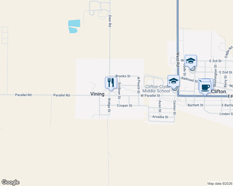 map of restaurants, bars, coffee shops, grocery stores, and more near 404 East Parallel Street in Clifton
