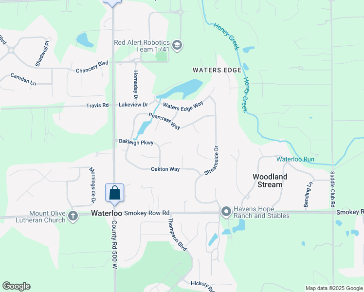 map of restaurants, bars, coffee shops, grocery stores, and more near 4745 Oakleigh Court in Greenwood