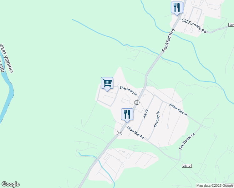 map of restaurants, bars, coffee shops, grocery stores, and more near Elm Street in Ridgeley