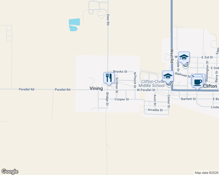 map of restaurants, bars, coffee shops, grocery stores, and more near 404 East Parallel Street in Clifton